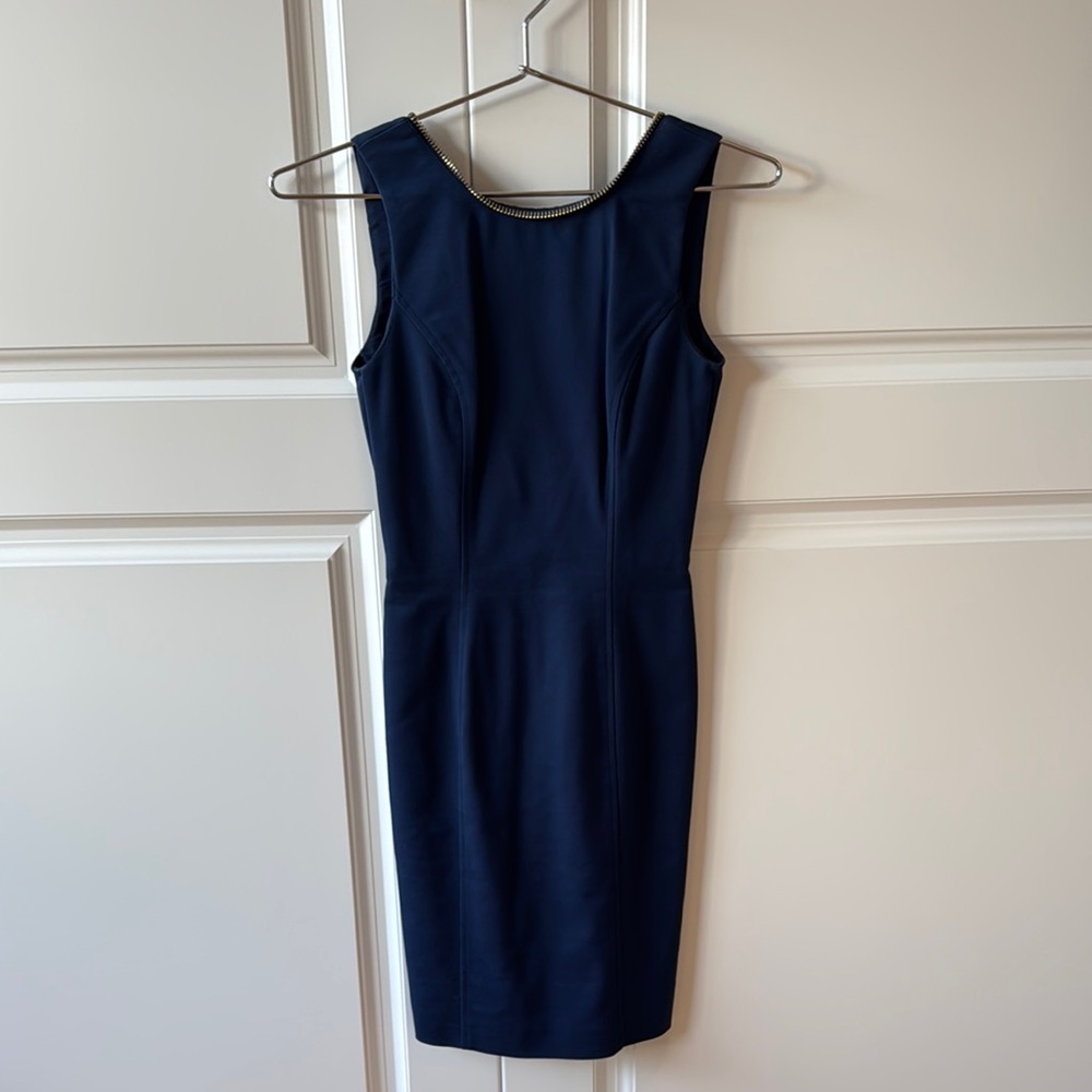 Blue Sleeveless Sheath Midi Dress for Cocktail